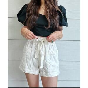 Free Assembly High Rise Relaxed Fit Shorts White Medium Tie Front Rayon & Linen